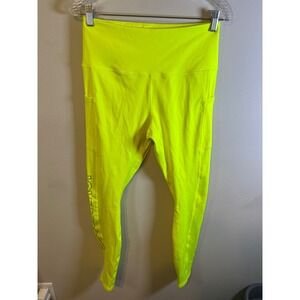 Love & Sports Womens Leggings Side Pockets Neon Yellow Size M 8-10
